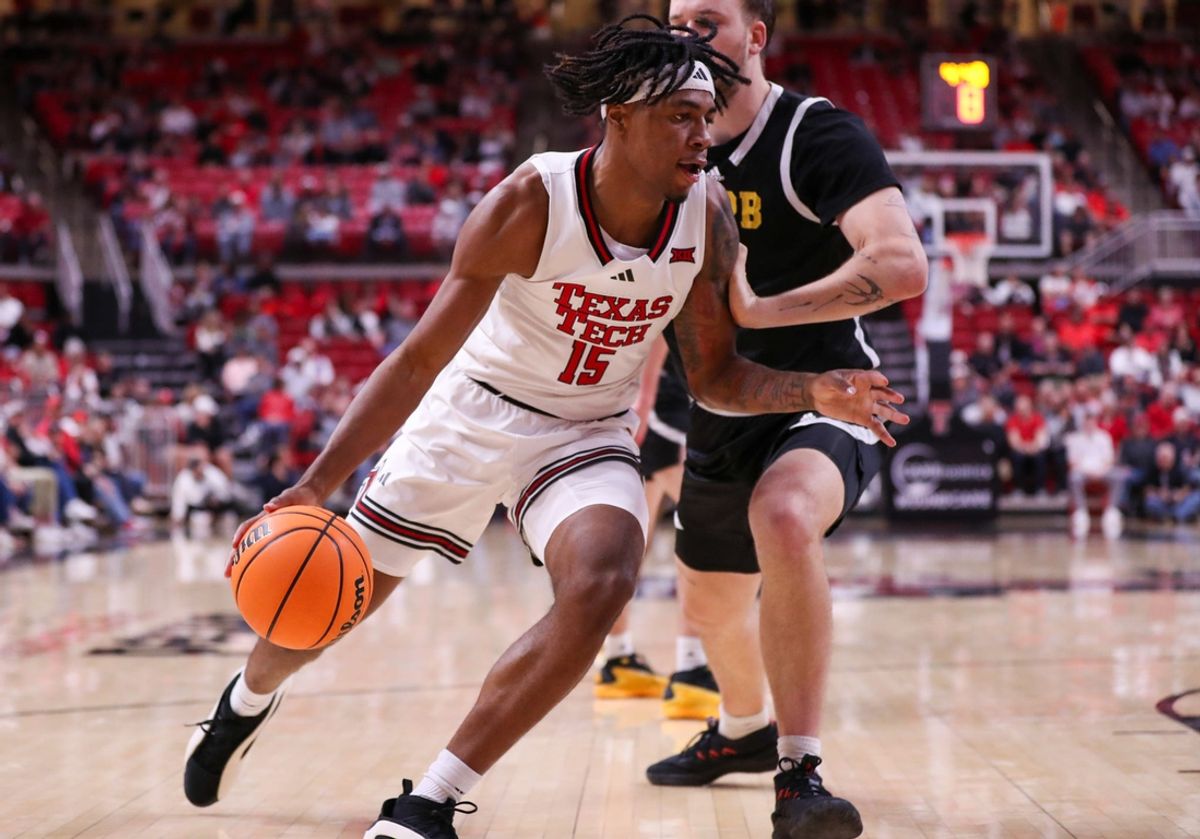 Texas Tech's JT Toppin handles the ball against Arkansas-Pine Bluff during a non-conference basketball game, Monday, Nov. 18, 2024, at United Supermarkets Arena.