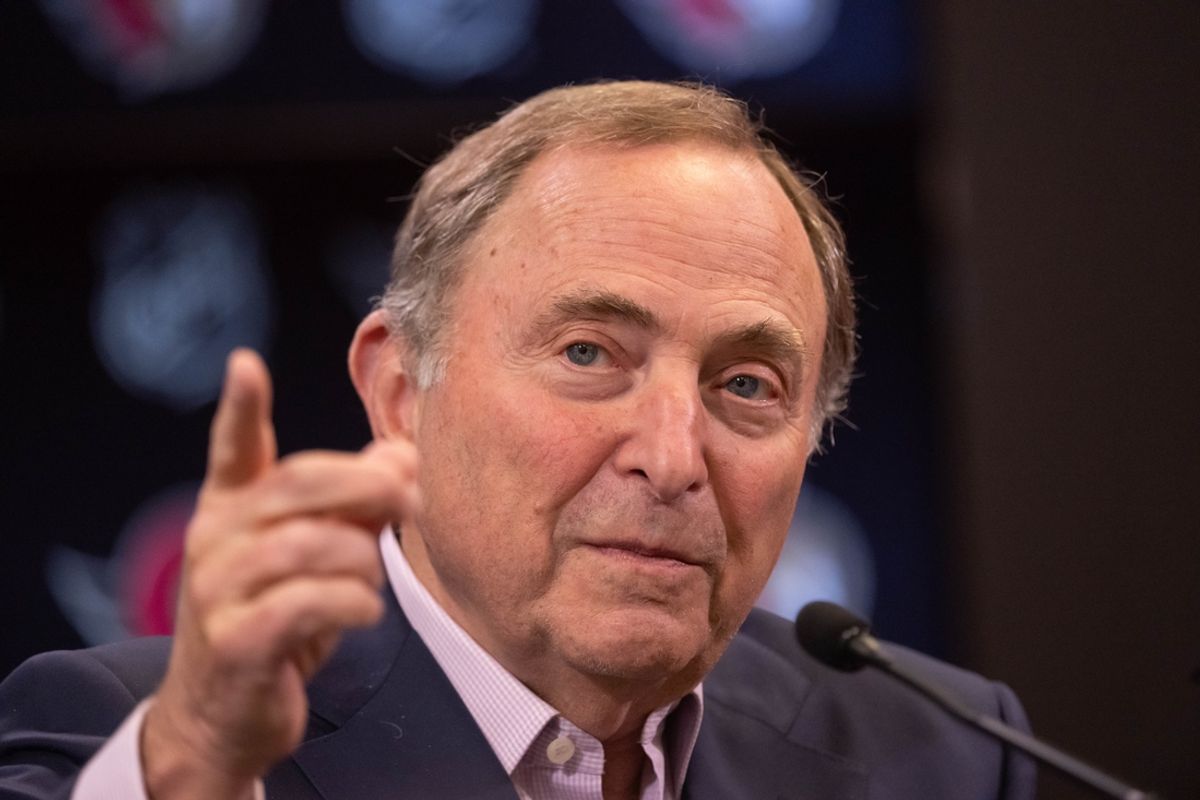 Nov 19, 2024; Ottawa, Ontario, CAN; NHL commissioner Gary Bettman speaks to the media prior to game between the Edmonton Oilers and the Ottawa Senators at the Canadian Tire Centre. Mandatory Credit: Marc DesRosiers-Imagn Images
