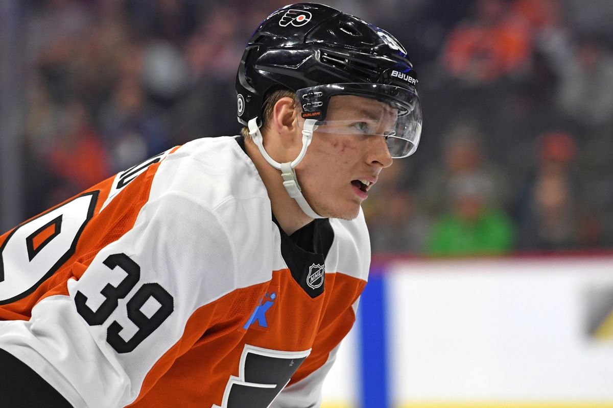Nov 18, 2024; Philadelphia, Pennsylvania, USA; Philadelphia Flyers right wing Matvei Michkov (39) against the Colorado Avalanche at Wells Fargo Center. Mandatory Credit: Eric Hartline-Imagn Images