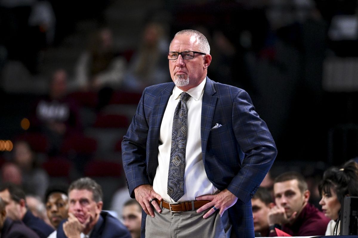 Nov 20, 2024; College Station, Texas, USA; Texas A&M Aggies head coach Buzz Williams looks on during the first half against the Southern University Jaguars  at Reed Arena. Mandatory Credit: Maria Lysaker-Imagn Images