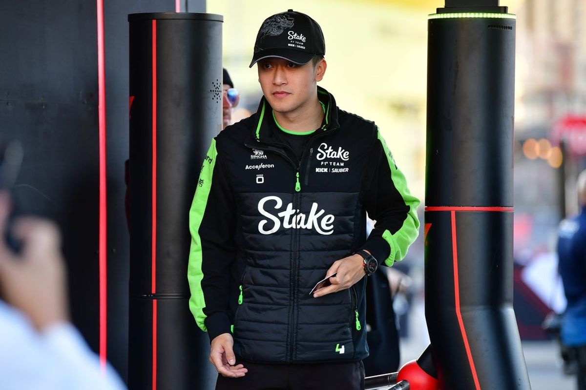 Nov 21, 2024; Las Vegas, Nevada, USA; Stake F1 Sauber driver Zhou Guanyu (24) arrives before practice for the Las Vegas Grand Prix at Las Vegas Circuit. Mandatory Credit: Gary A. Vasquez-Imagn Images