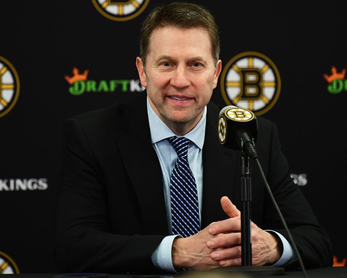 Nov 21, 2024; Boston, Massachusetts, USA;  Boston Bruins interim coach Joe Sacco speaks to the media after his team defeated the Utah Hockey Club at TD Garden. Mandatory Credit: Bob DeChiara-Imagn Images