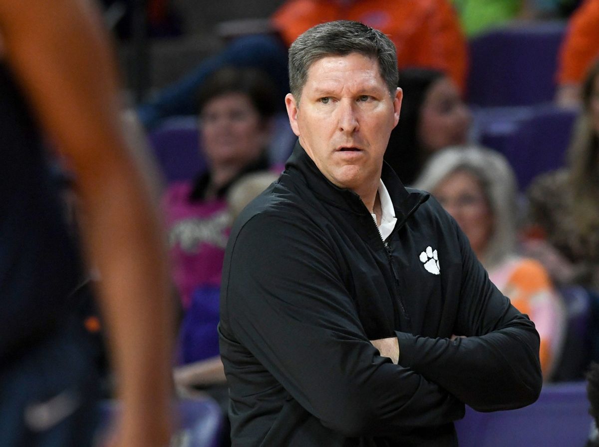 Clemson Head Coach Brad Brownell watches play in the Radford game during the second half at Littlejohn Coliseum Thursday, November 21, 2024; Clemson, SC, USA.