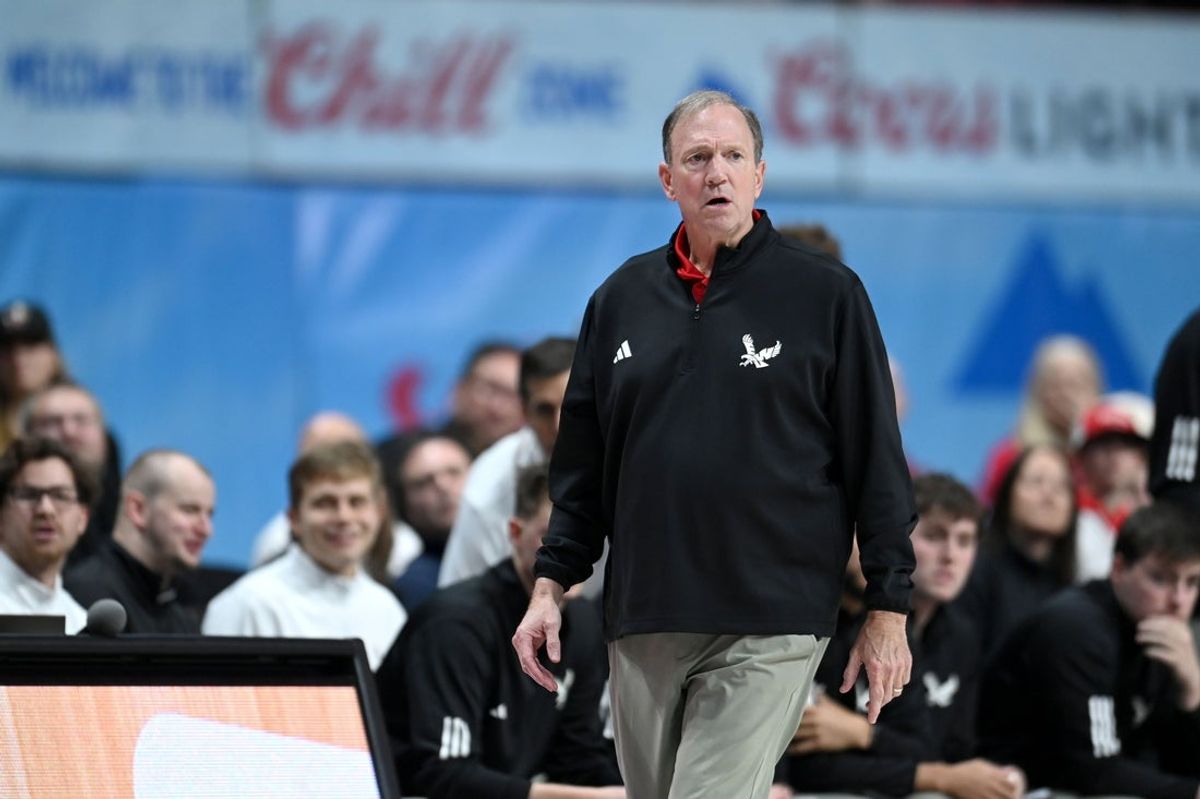 Nov 21, 2024; Spokane, Washington, USA; Eastern Washington Eagles head coach Dan Monson looks on against the Washington State Cougars in the first half at Spokane Veterans Memorial Arena. Mandatory Credit: James Snook-Imagn Images