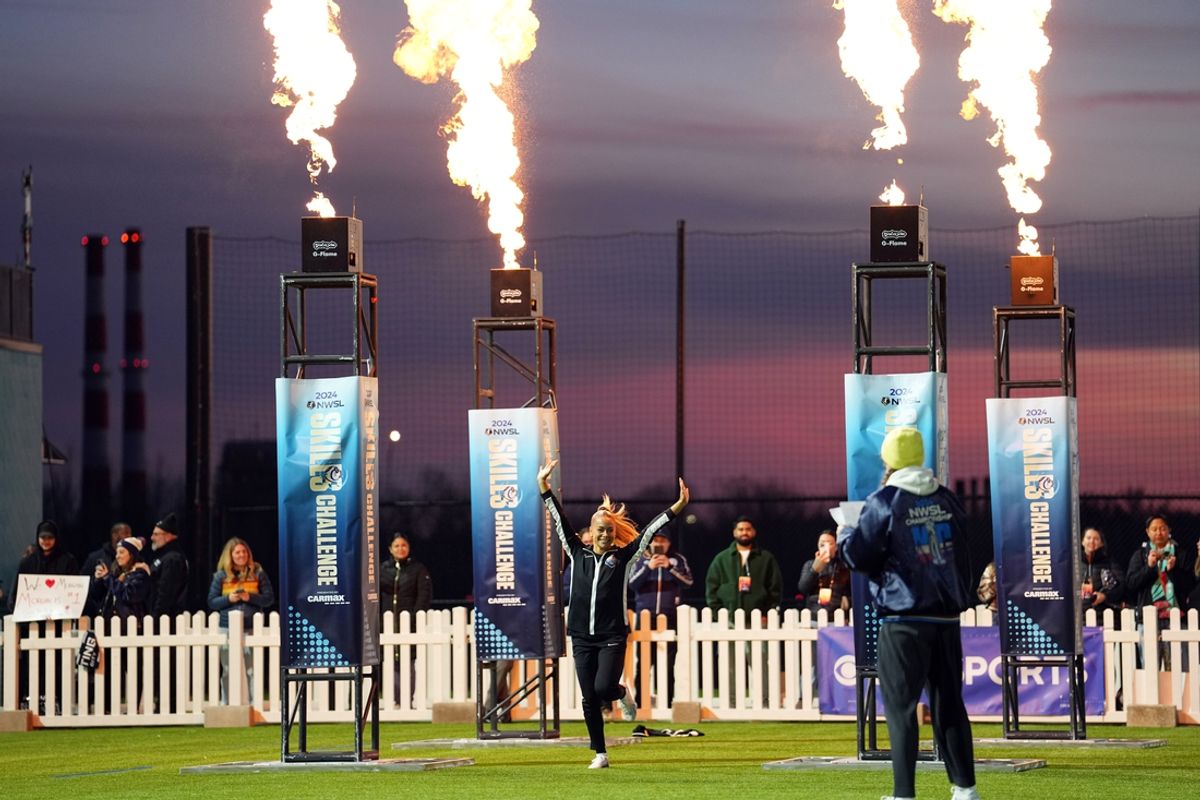 Nov 22, 2024; Kansas City, Missouri, USA; Angel City FC defender Sarah Gorden is introduced before the 2024 NWSL Skills Challenge at KC Women's Soccer Training Complex. Mandatory Credit: Denny Medley-Imagn Images