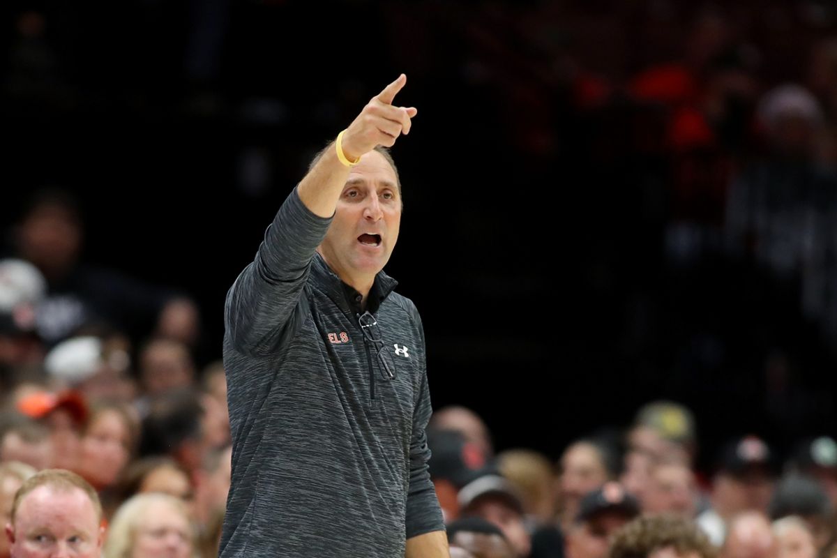 Nov 22, 2024; Columbus, Ohio, USA;  Campbell Fighting Camels head coach Kevin McGeehan calls out a play during the first half against the Ohio State Buckeyes at Value City Arena. Mandatory Credit: Joseph Maiorana-Imagn Images