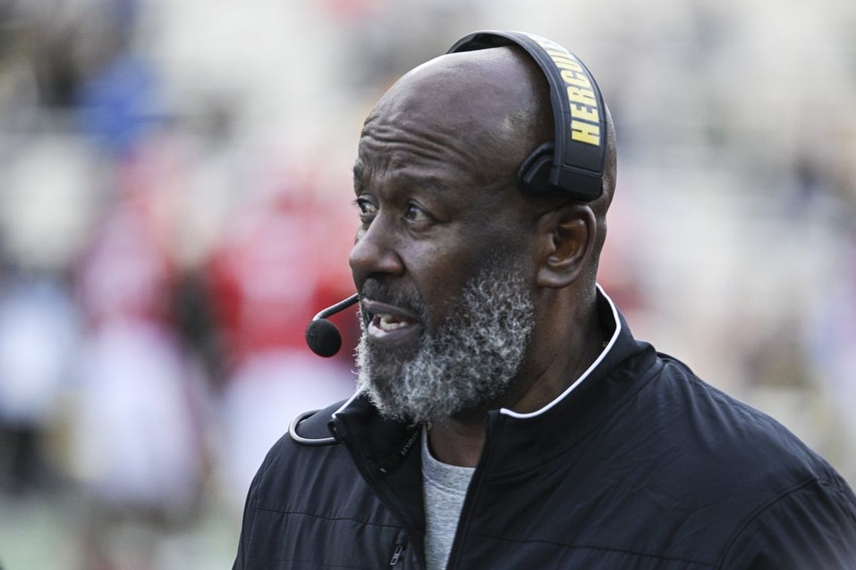 Nov 23, 2024; College Park, Maryland, USA;  Maryland Terrapins head coach Mike Locksley walks down the sidelines during the second  half against the Iowa Hawkeyes at SECU Stadium. Mandatory Credit: Tommy Gilligan-Imagn Images