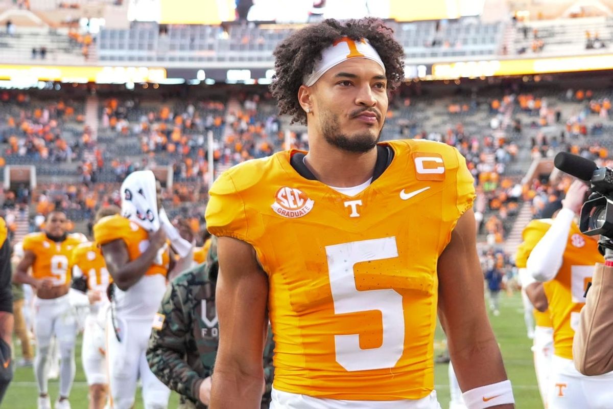 Tennessee wide receiver Bru McCoy (5) after a NCAA football game between Tennessee and UTEP in Neyland Stadium on Saturday, November 23, 2024.
