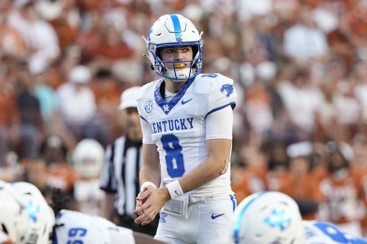 Nov 23, 2024; Austin, Texas, USA; Kentucky Wildcats quarterback Cutter Boley during the second half against the Texas Longhorns Darrell K Royal-Texas Memorial Stadium. Mandatory Credit: Scott Wachter-Imagn Images