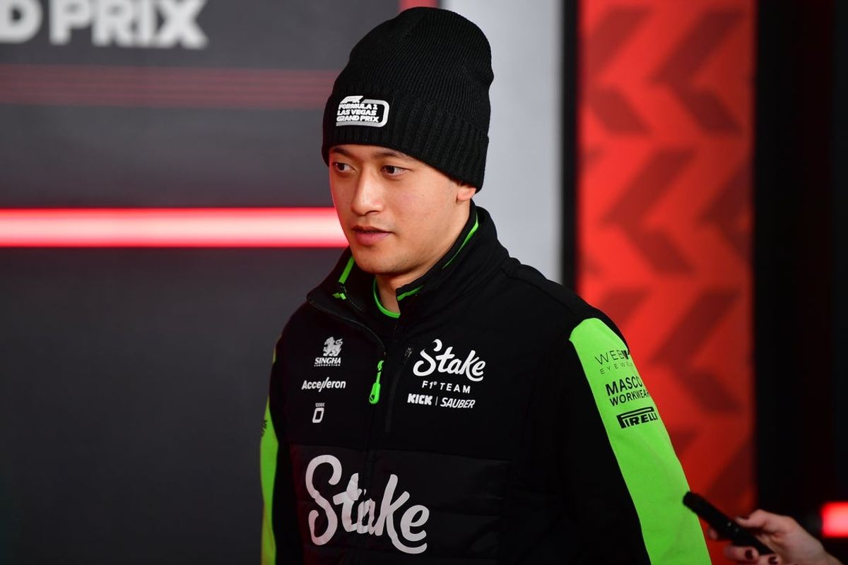 Nov 23, 2024; Las Vegas, Nevada, USA; Stake F1 Sauber driver Zhou Guanyu (24) arrives for the Las Vegas Grand Prix at Las Vegas Circuit. Mandatory Credit: Gary A. Vasquez-Imagn Images