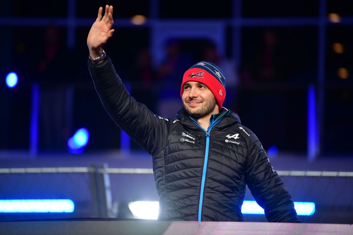 Nov 23, 2024; Las Vegas, Nevada, USA; BWT Alpine driver Esteban Ocon (31) is introduced before the Las Vegas Grand Prix at Las Vegas Circuit. Mandatory Credit: Gary A. Vasquez-Imagn Images