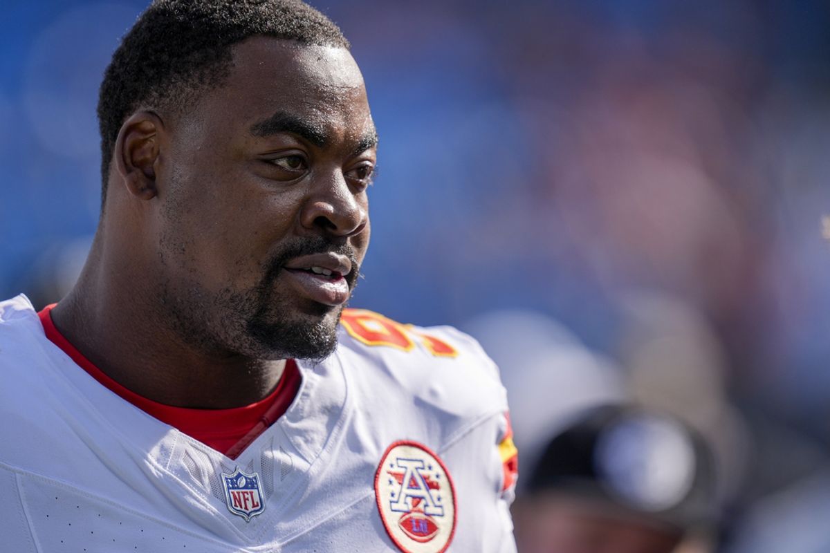 Nov 24, 2024; Charlotte, North Carolina, USA; Kansas City Chiefs defensive tackle Chris Jones (95) during the first quarter against the Carolina Panthers at Bank of America Stadium. Mandatory Credit: Jim Dedmon-Imagn Images