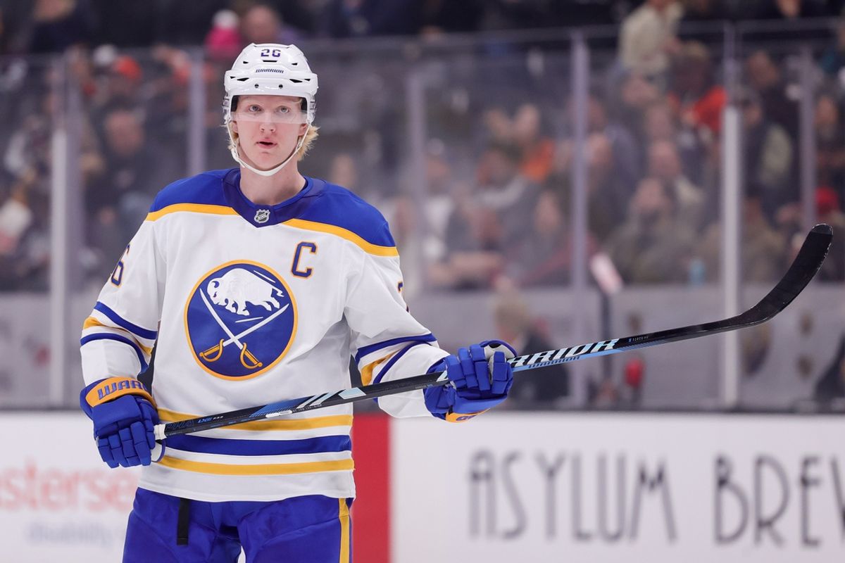 Nov 22, 2024; Anaheim, California, USA; Buffalo Sabres defenseman Rasmus Dahlin (26) during the third period at Honda Center against the Anaheim Ducks. Mandatory Credit: Ryan Sun-Imagn Images