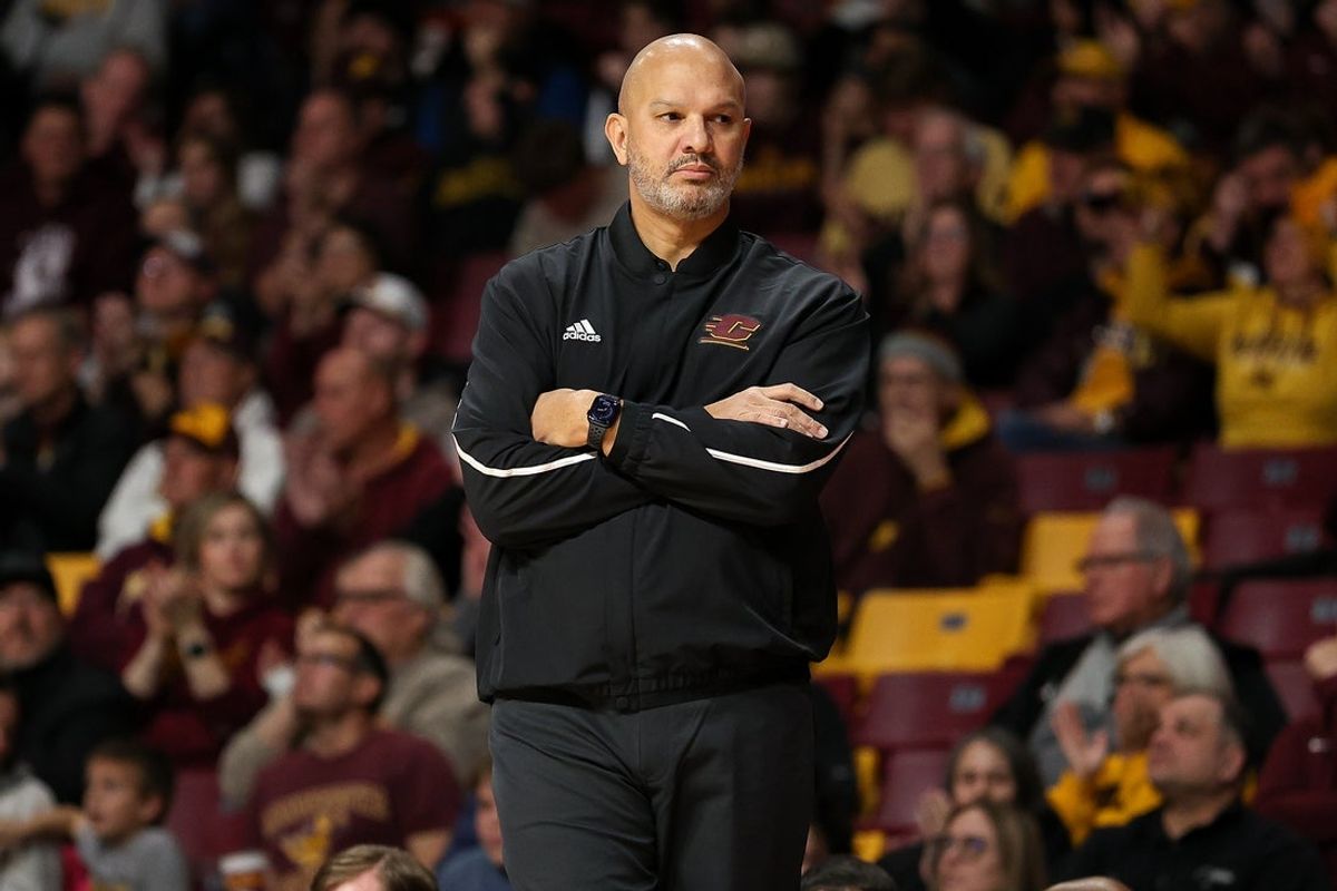 Nov 25, 2024; Minneapolis, Minnesota, USA; Central Michigan Chippewas head coach Tony Barbee looks on during the first half against the Minnesota Golden Gophers at Williams Arena. Mandatory Credit: Matt Krohn-Imagn Images