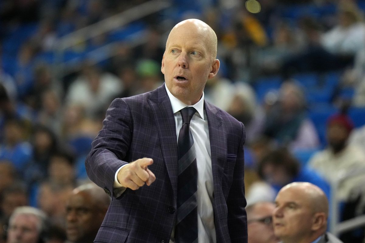 Nov 26, 2024; Los Angeles, California, USA; UCLA Bruins head coach Mick Cronin reacts during a game against the Southern Utah Thunderbirds at Pauley Pavilion presented by Wescom. Mandatory Credit: Kirby Lee-Imagn Images