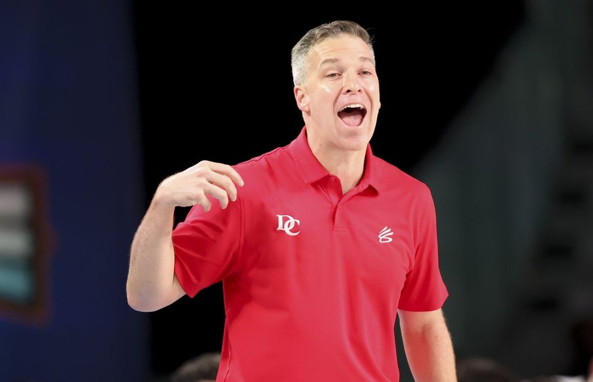 Nov 27, 2024; Paradise Island, Bahamas, BHS; Davidson Wildcats head coach Matt McKillop reacts during the second half against the Arizona Wildcats at the Atlantis Resort.  Mandatory Credit: Kevin Jairaj-Imagn Images