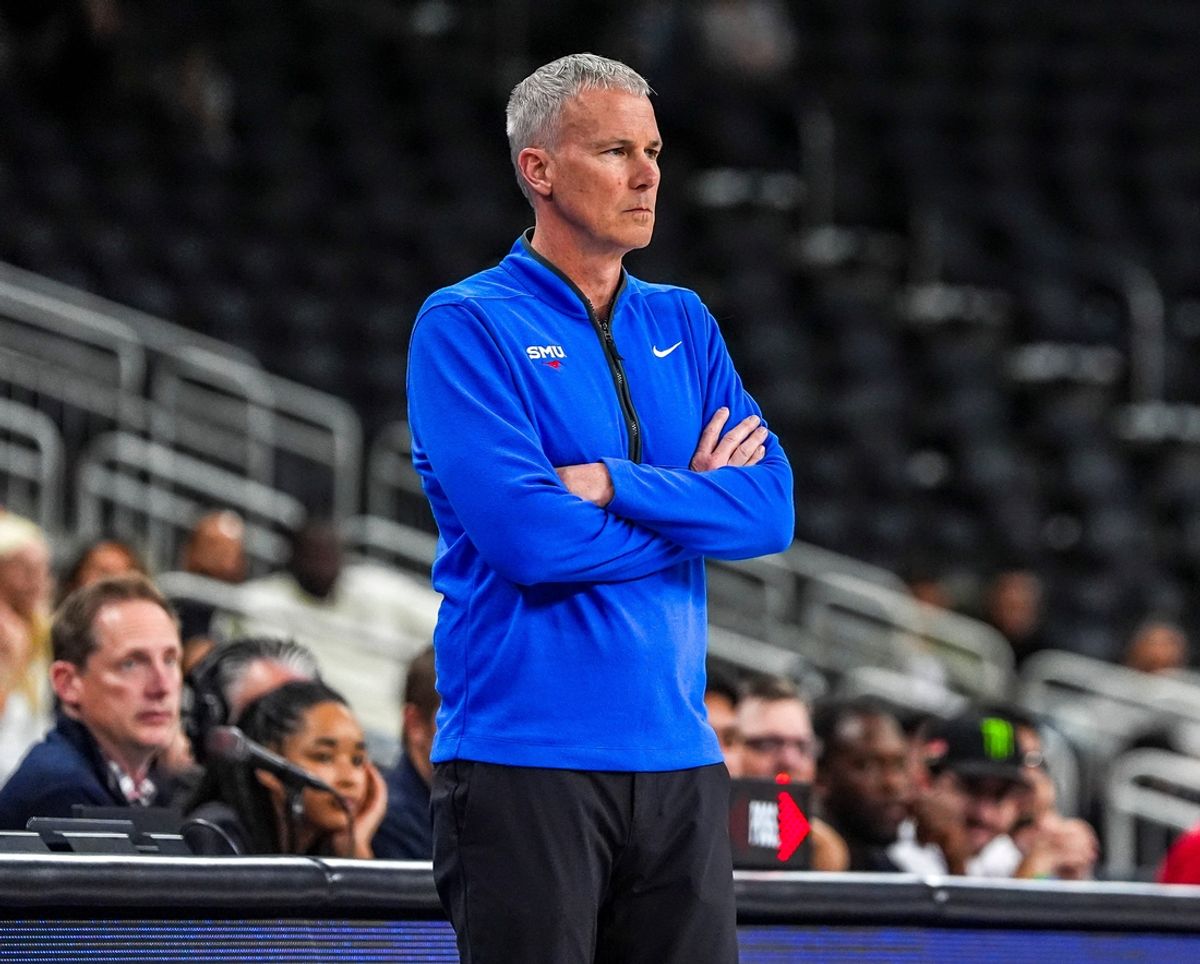 Southern Methodist Mustangs head coach Andy Enfield watches his team during the first half of their game in the Acrisure Series in Palm Desert, Calif., Wednesday, Nov. 27, 2024.