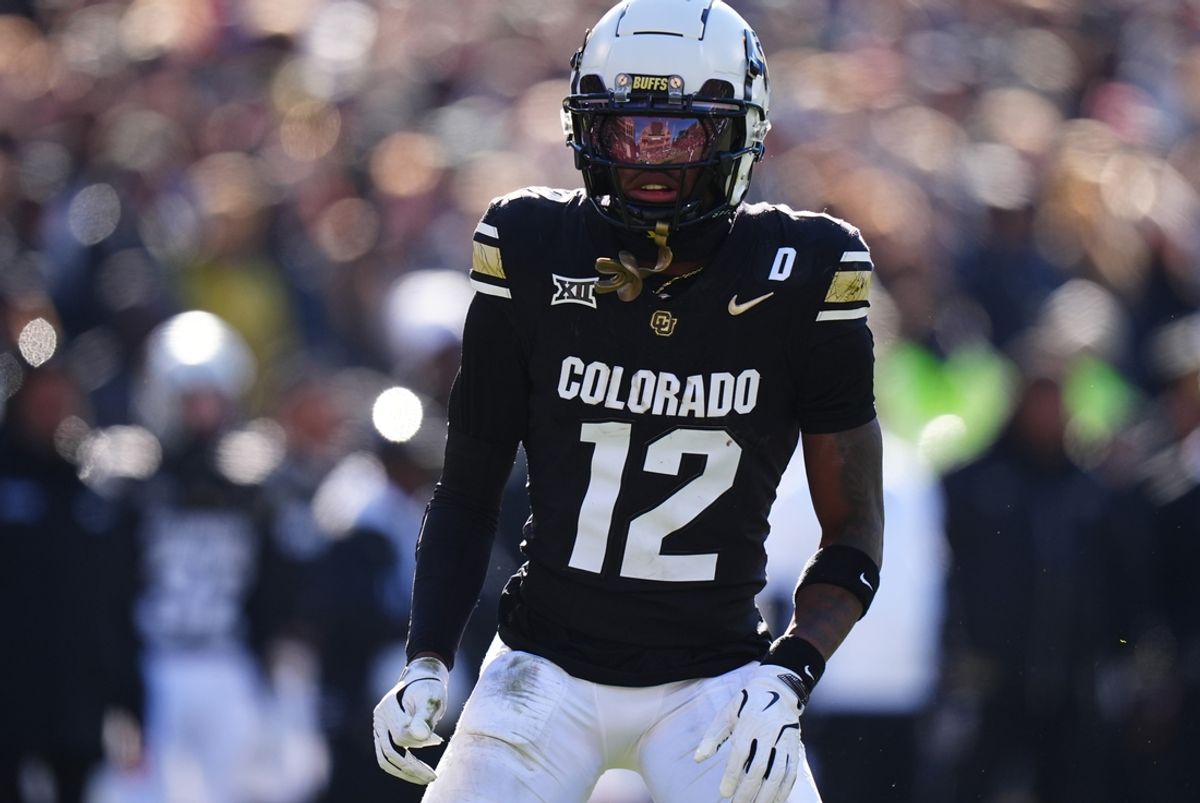 Nov 29, 2024; Boulder, Colorado, USA; Colorado Buffaloes wide receiver Travis Hunter (12) during the first quarter against the Oklahoma State Cowboys  at Folsom Field. Mandatory Credit: Ron Chenoy-Imagn Images