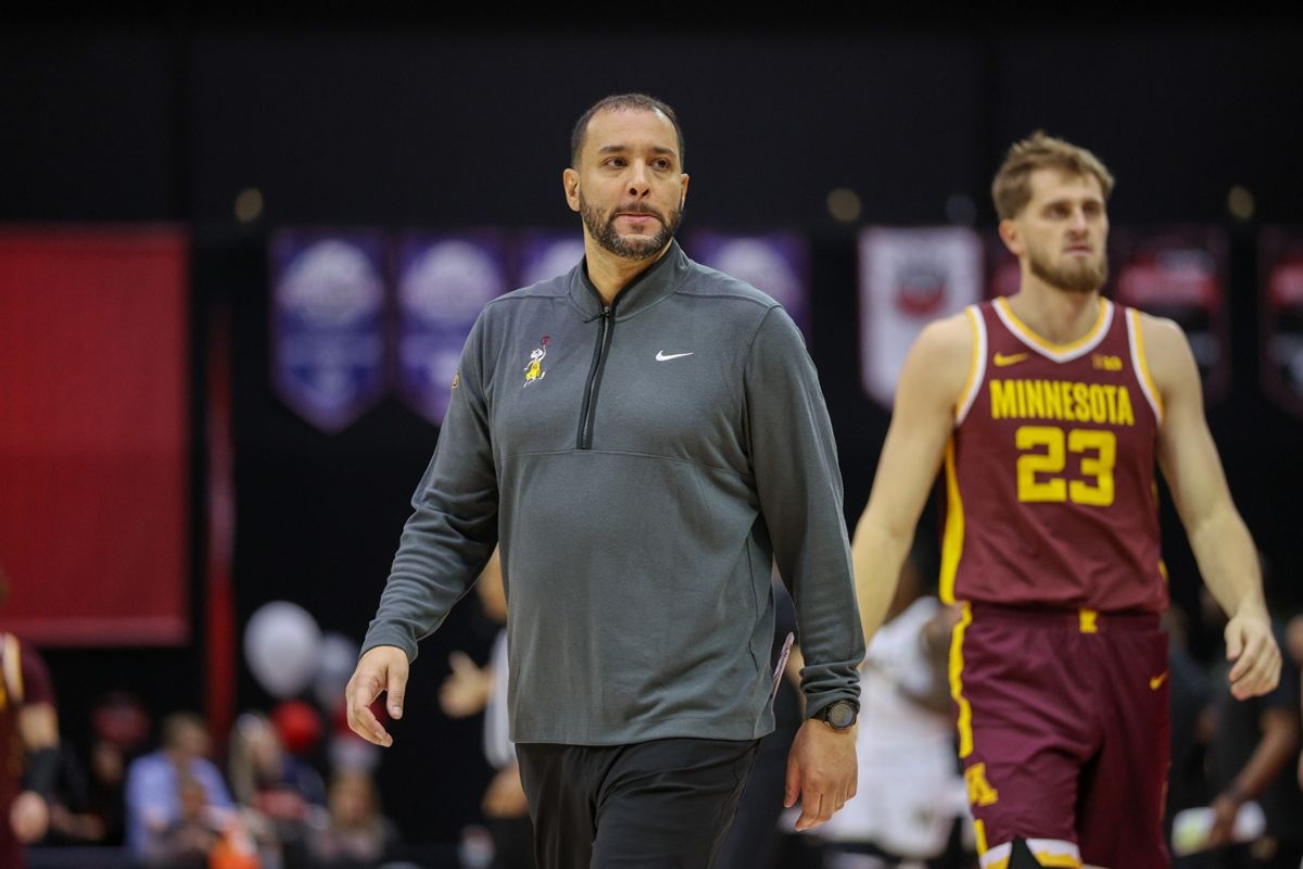 Nov 29, 2024; Orlando, Florida, USA; Minnesota Golden Gophers head coach Ben Johnson looks on against the Wake Forest Demon Deacons in the second half at ESPN Wide World of Sports Complex. Mandatory Credit: Nathan Ray Seebeck-Imagn Images