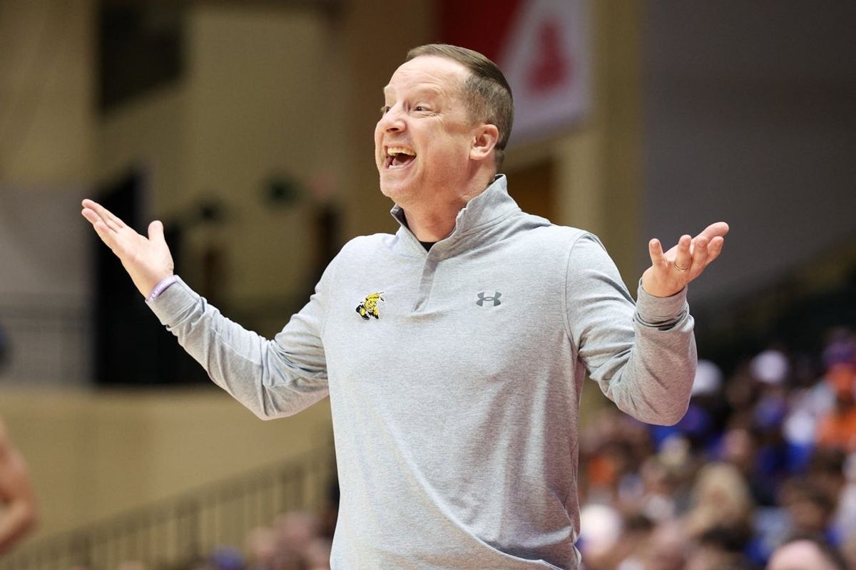 Nov 29, 2024; Orlando, Florida, USA; Wichita State Shockers head coach Paul Mills reacts afrte a play against the Florida Gators in the first half at ESPN Wide World of Sports Complex. Mandatory Credit: Nathan Ray Seebeck-Imagn Images