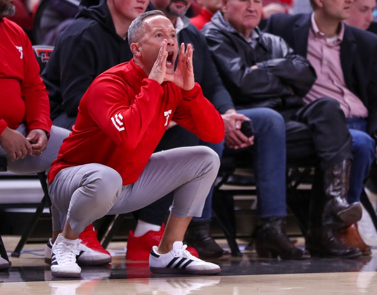 Texas Tech head coach Grant McCasland calls out instruction during a non-conference basketball game, Friday, Nov. 29, 2024, at United Supermarkets Arena.