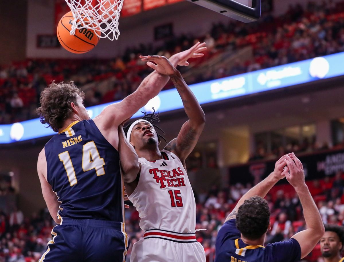 Texas Tech's JT Toppin is fouled by Northern Colorado during a non-conference basketball game, Friday, Nov. 29, 2024, at United Supermarkets Arena.