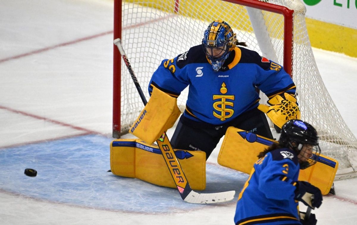 Nov 30, 2024; Toronto, ON, CANADA;  Toronto Sceptres goalie Kristen Campbell (50) makes a save against the Boston Fleet in the third period at Coca-Cola Coliseum. Mandatory Credit: Dan Hamilton-Imagn Images