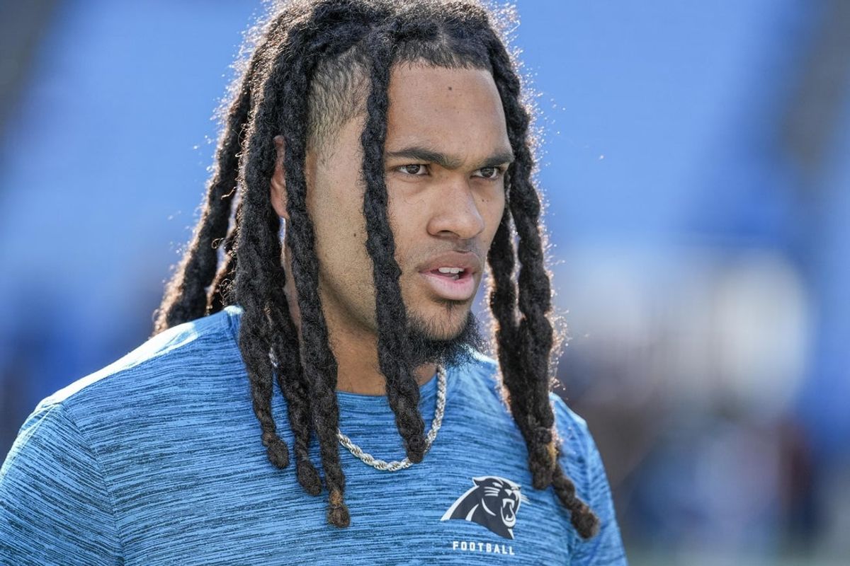 Dec 1, 2024; Charlotte, North Carolina, USA;  Carolina Panthers running back Jonathon Brooks (24) during pregame warmups against the Tampa Bay Buccaneers at Bank of America Stadium. Mandatory Credit: Jim Dedmon-Imagn Images