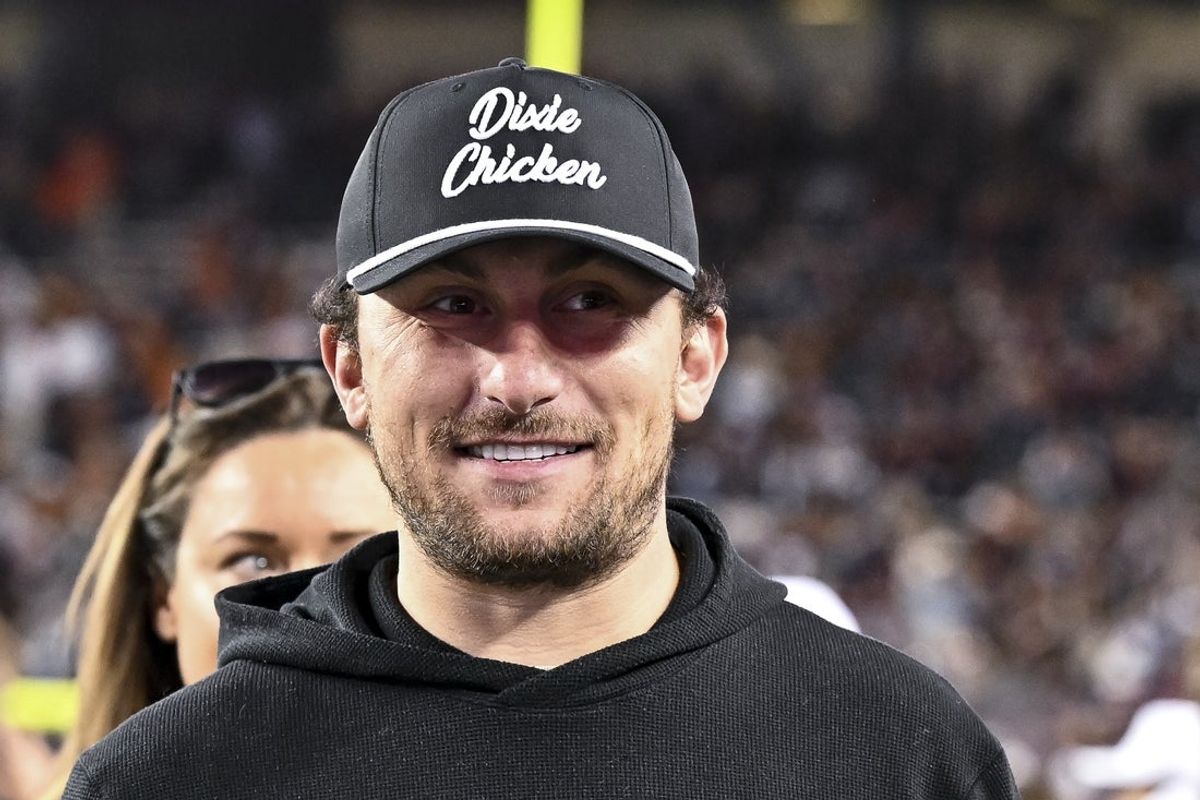 Nov 30, 2024; College Station, Texas, USA; Former Texas A&M and Cleveland Browns quarterback Johnny Manziel looks on prior to the game against the Texas Longhorns. The Longhorns defeated the Aggies 17-7 at Kyle Field. Mandatory Credit: Maria Lysaker-Imagn Images