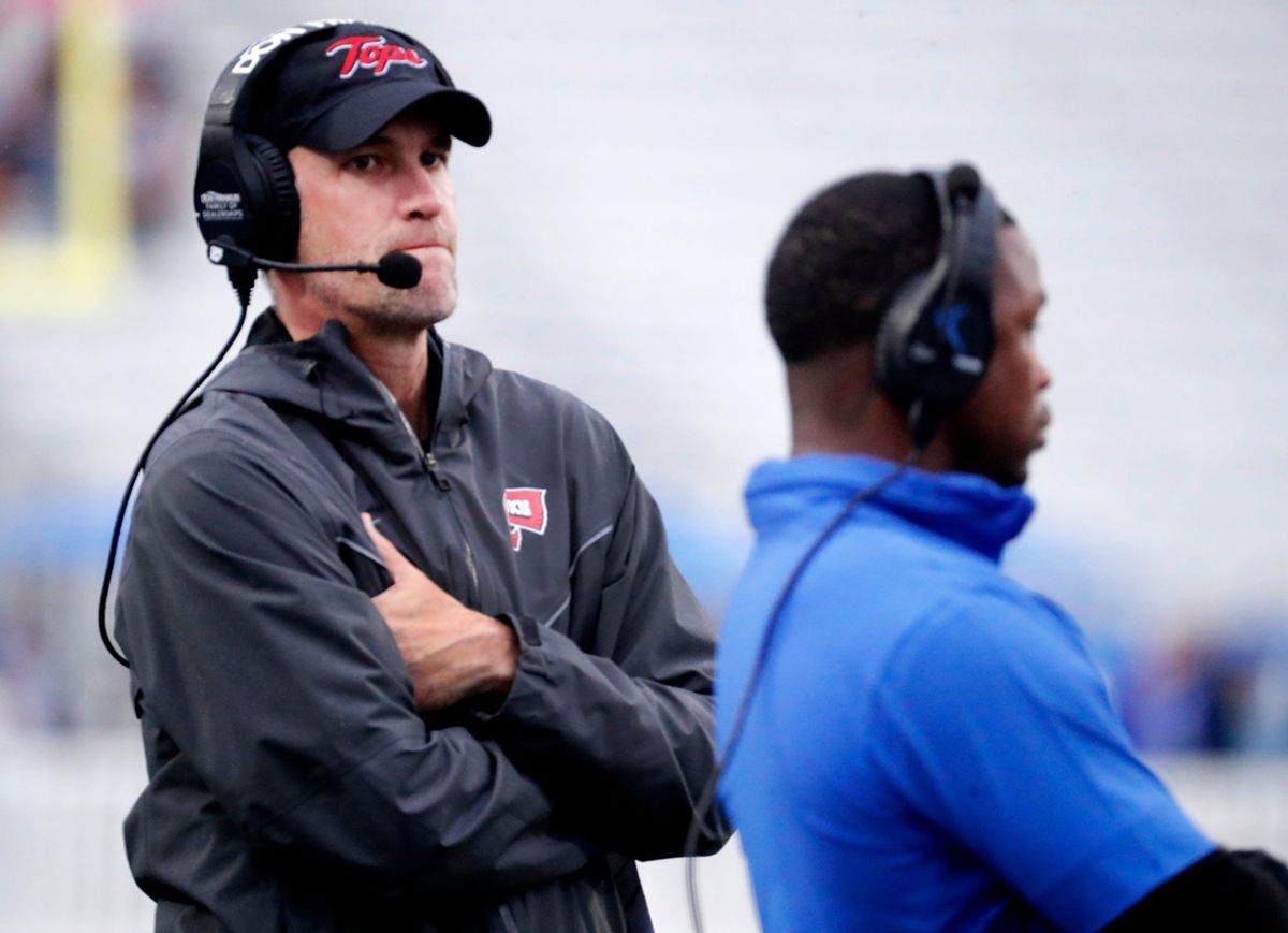 Western Kentucky head coach Tyson Helton on the sidelines during the rivalry football game against Middle Tennessee at MTSU, on Saturday, Sept. 14, 2024.