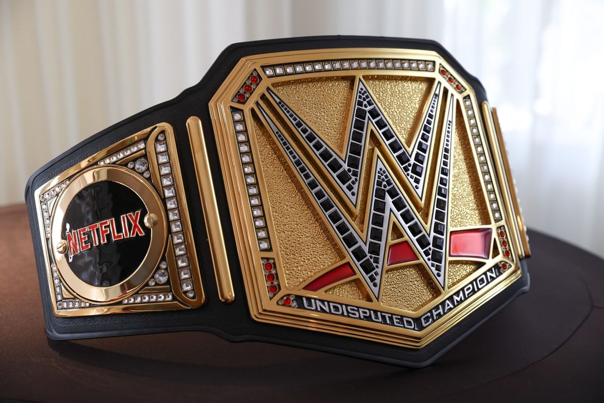 A custom WWE Championship with a Netflix sideplate.