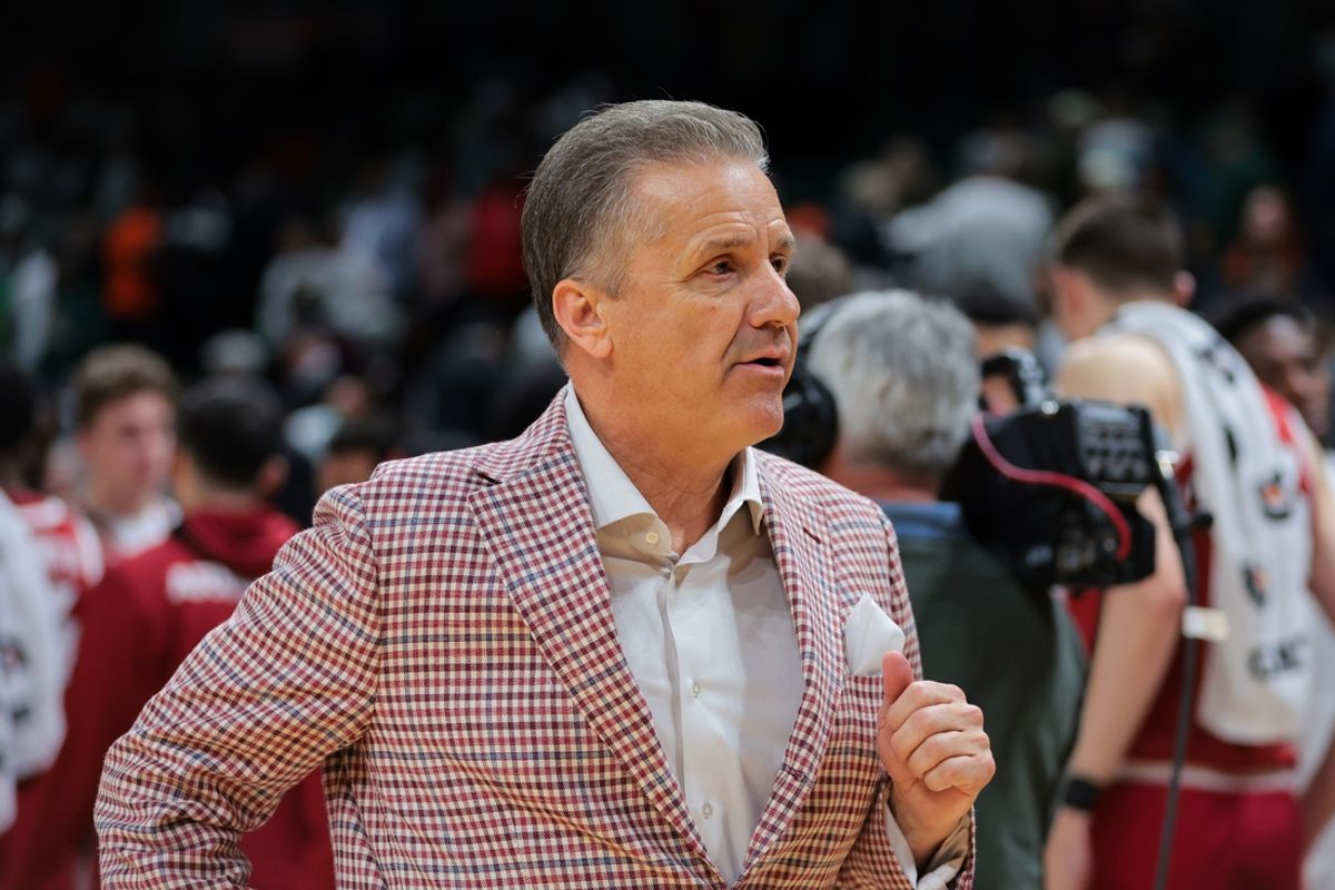 Dec 3, 2024; Coral Gables, Florida, USA; Arkansas Razorbacks head coach John Calipari looks on after the game against the Miami Hurricanes at Watsco Center. Mandatory Credit: Sam Navarro-Imagn Images