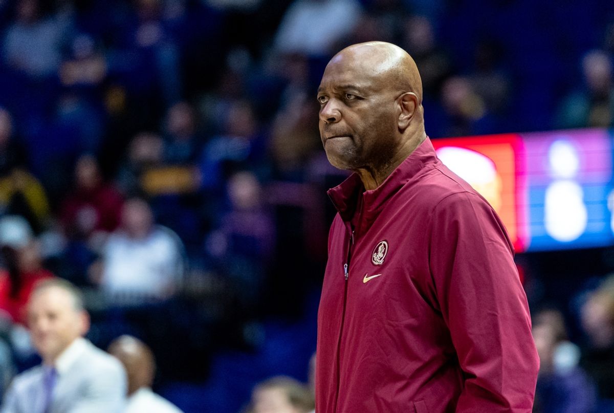 Dec 3, 2024; Baton Rouge, Louisiana, USA;  Florida State Seminoles head coach Leonard Hamilton looks on against the LSU Tigers during the first half at Pete Maravich Assembly Center. Mandatory Credit: Stephen Lew-Imagn Images