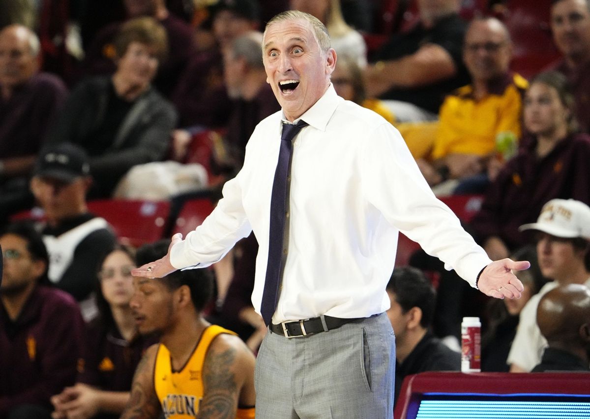 Arizona State Sun Devils head coach Bobby Hurley reacts after receiving a technical foul during action against the San Diego Toreros at Desert Financial Arena on Dec. 3, 2024.