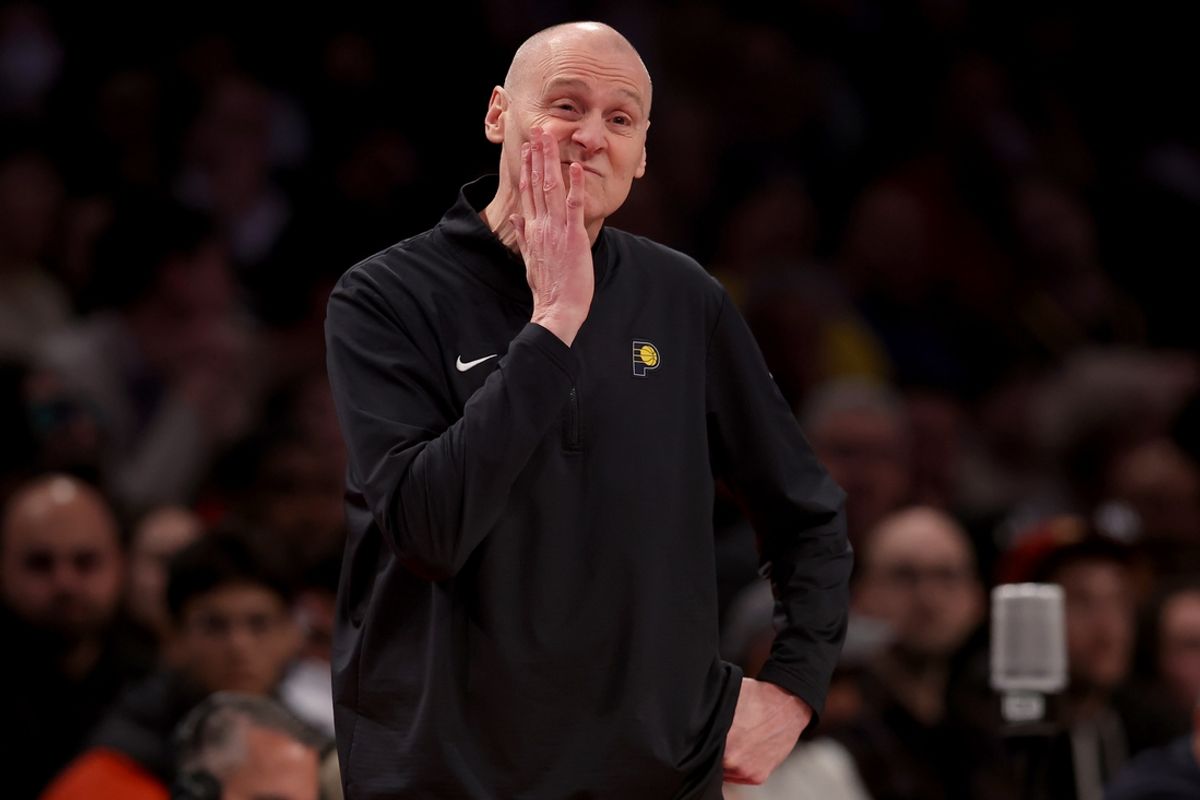 Dec 4, 2024; Brooklyn, New York, USA; Indiana Pacers head coach Rick Carlisle reacts during the third quarter against the Brooklyn Nets at Barclays Center. Mandatory Credit: Brad Penner-Imagn Images