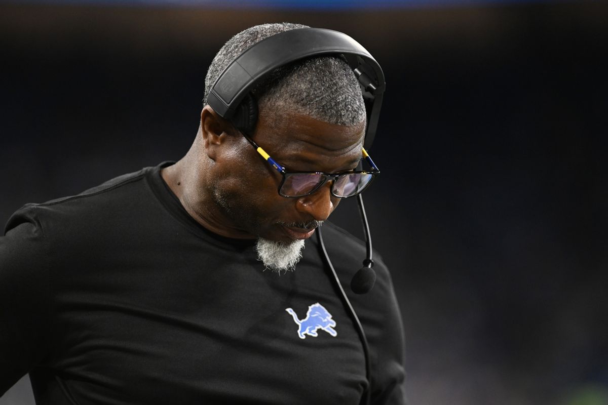 Dec 5, 2024; Detroit, Michigan, USA;  Detroit Lions defensive coordinator Aaron Glenn paces the sidelines during their against the Green Bay Packers in the first quarter at Ford Field. Mandatory Credit: Lon Horwedel-Imagn Images