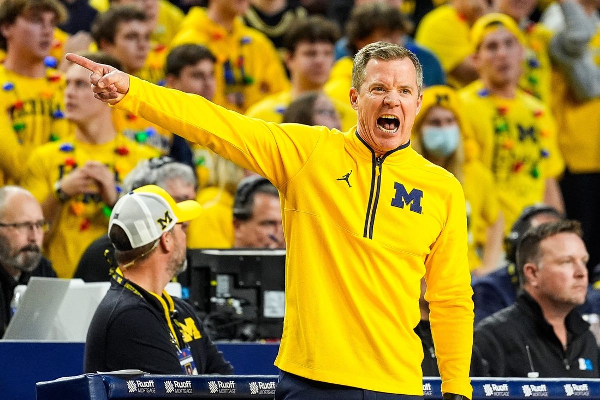 Michigan head coach Dusty May reacts to a play against Iowa during the second half at Crisler Center in Ann Arbor on Saturday, Dec. 7, 2024.