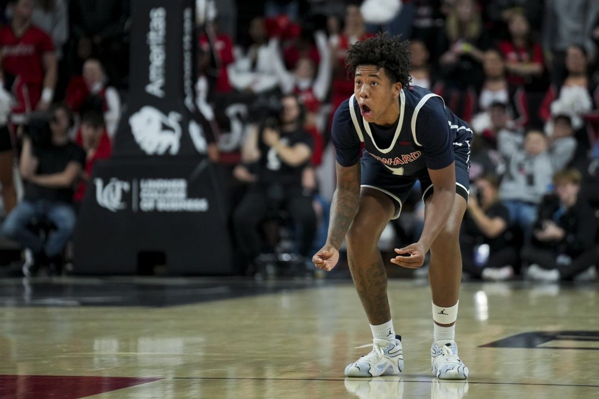 Dec 8, 2024; Cincinnati, Ohio, USA; Howard Bison guard Blake Harper (7) reacts on the court in the game against the Cincinnati Bearcats in the second half at Fifth Third Arena. Mandatory Credit: Aaron Doster-Imagn Images