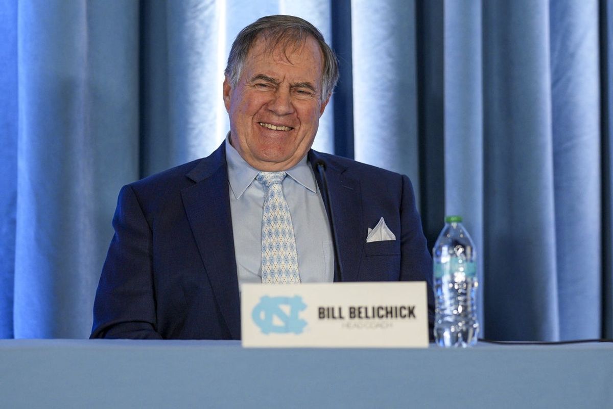 Dec 12, 2024; Chapel Hill, NC, USA;  North Carolina Tar Heels new head coach Bill Belichick at Loudermilk Center for Excellence. Mandatory Credit: Jim Dedmon-Imagn Images