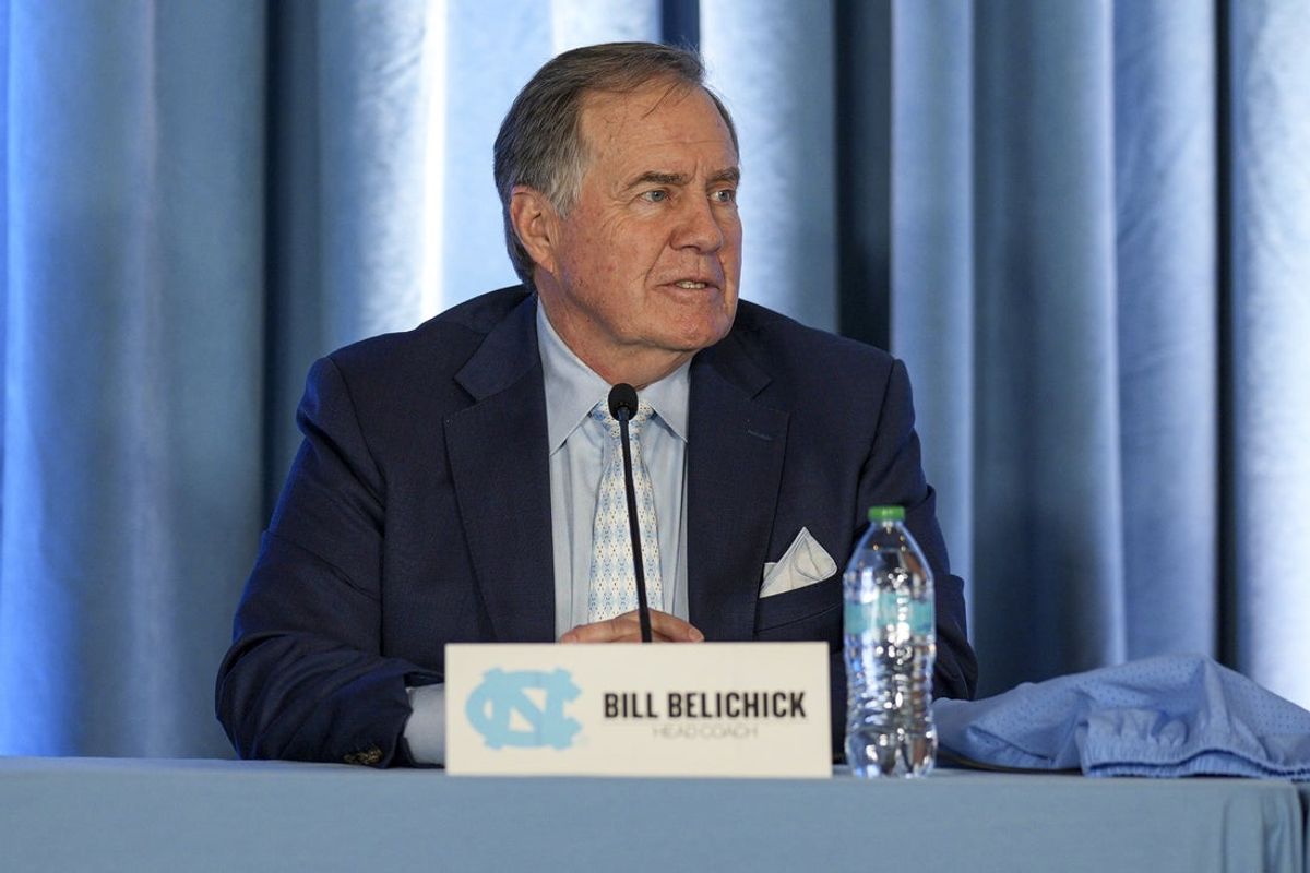 Dec 12, 2024; Chapel Hill, NC, USA;   North Carolina Tar Heels new head coach Bill Belichick speaks to those attending his hiring announcement  at Loudermilk Center for Excellence. Mandatory Credit: Jim Dedmon-Imagn Images