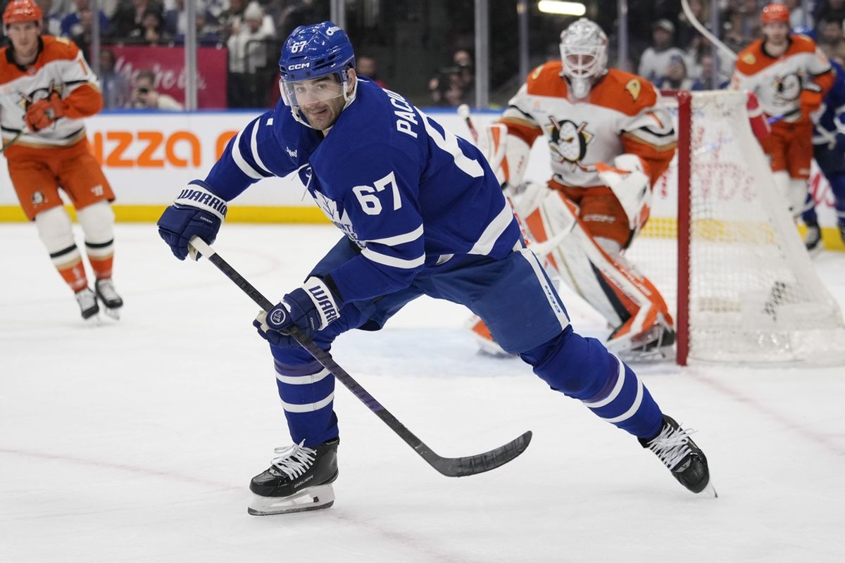 Dec 12, 2024; Toronto, Ontario, CAN; Toronto Maple Leafs forward Max Pacioretty (67) skates after the puck against the Anaheim Ducks during the third period at Scotiabank Arena. Mandatory Credit: John E. Sokolowski-Imagn Images