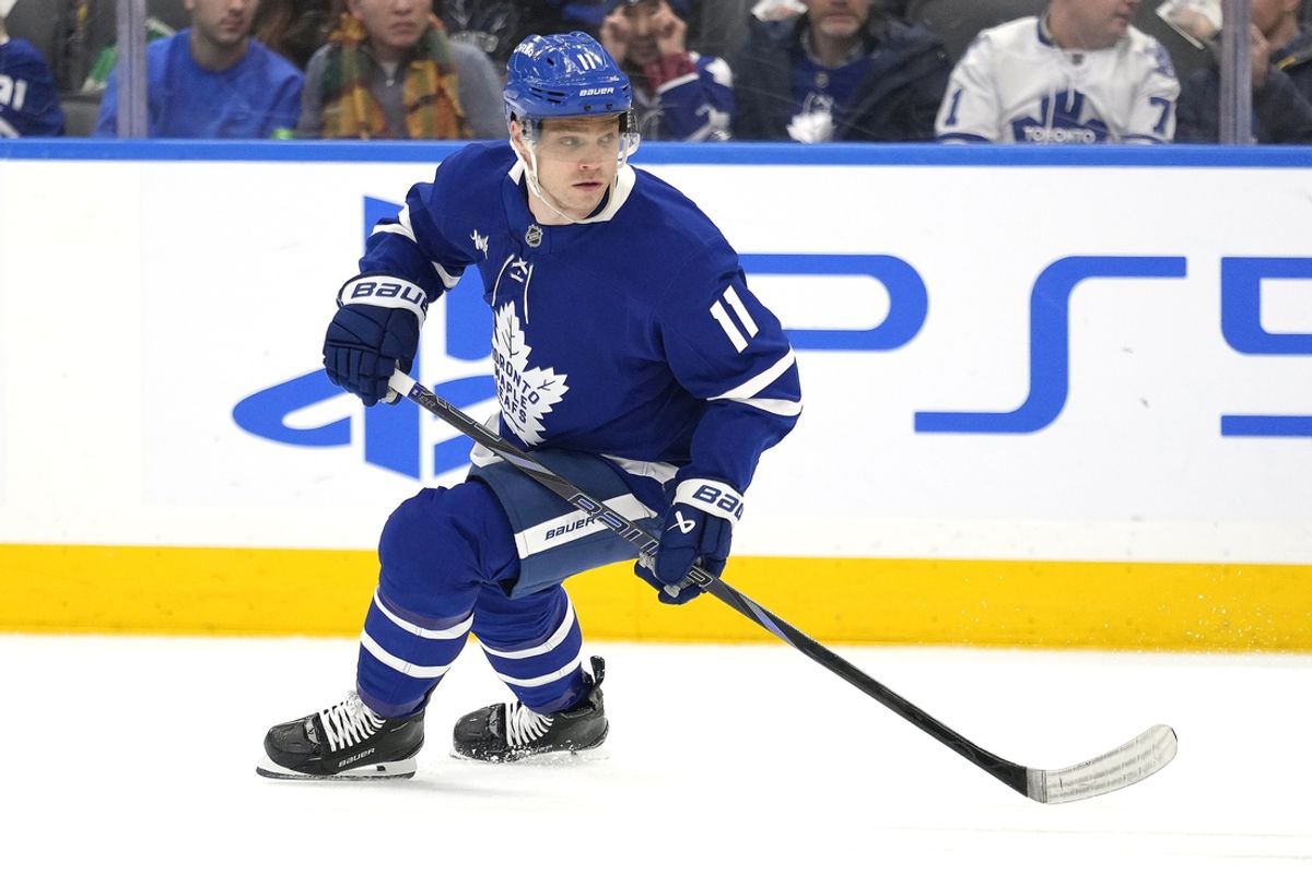 Dec 12, 2024; Toronto, Ontario, CAN; Toronto Maple Leafs forward Max Domi (11) skates against the Anaheim Ducks during the third period at Scotiabank Arena. Mandatory Credit: John E. Sokolowski-Imagn Images