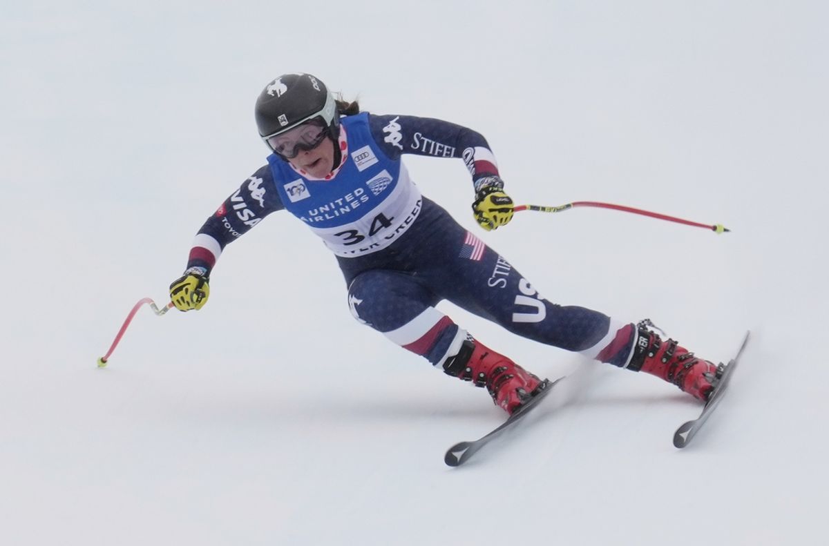 Dec 13, 2024; Beaver Creek, CO, USA;  Breezy Johnson of the United States in women's downhill training for the 2024 Stifel Birds of Prey Audi FIS alpine skiing World Cup at Birds of Prey. Mandatory Credit: Michael Madrid-Imagn Images