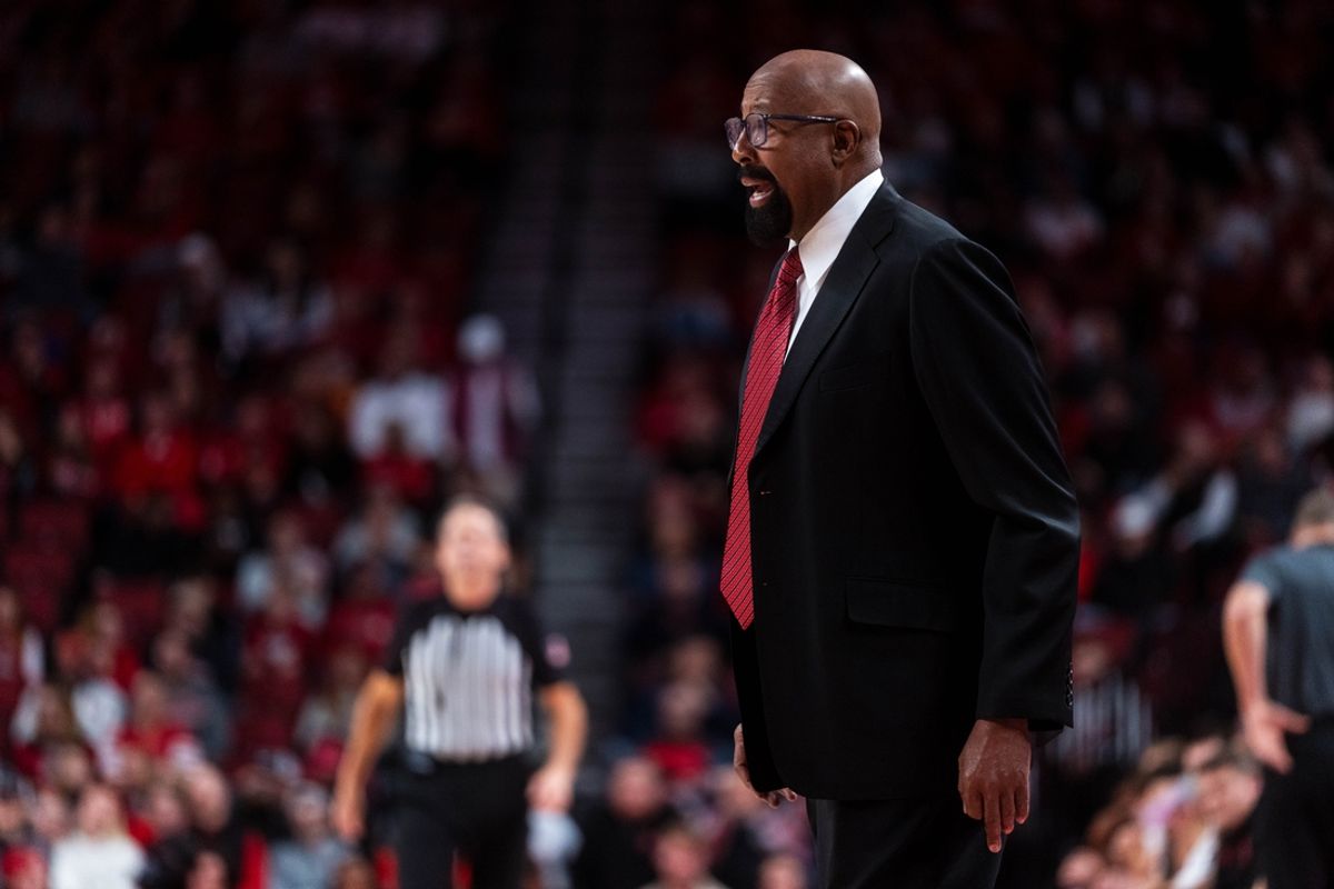 Dec 13, 2024; Lincoln, Nebraska, USA; Indiana Hoosiers head coach Mike Woodson instructs players during the first half against the Nebraska Cornhuskers at Pinnacle Bank Arena. Mandatory Credit: Dylan Widger-Imagn Images
