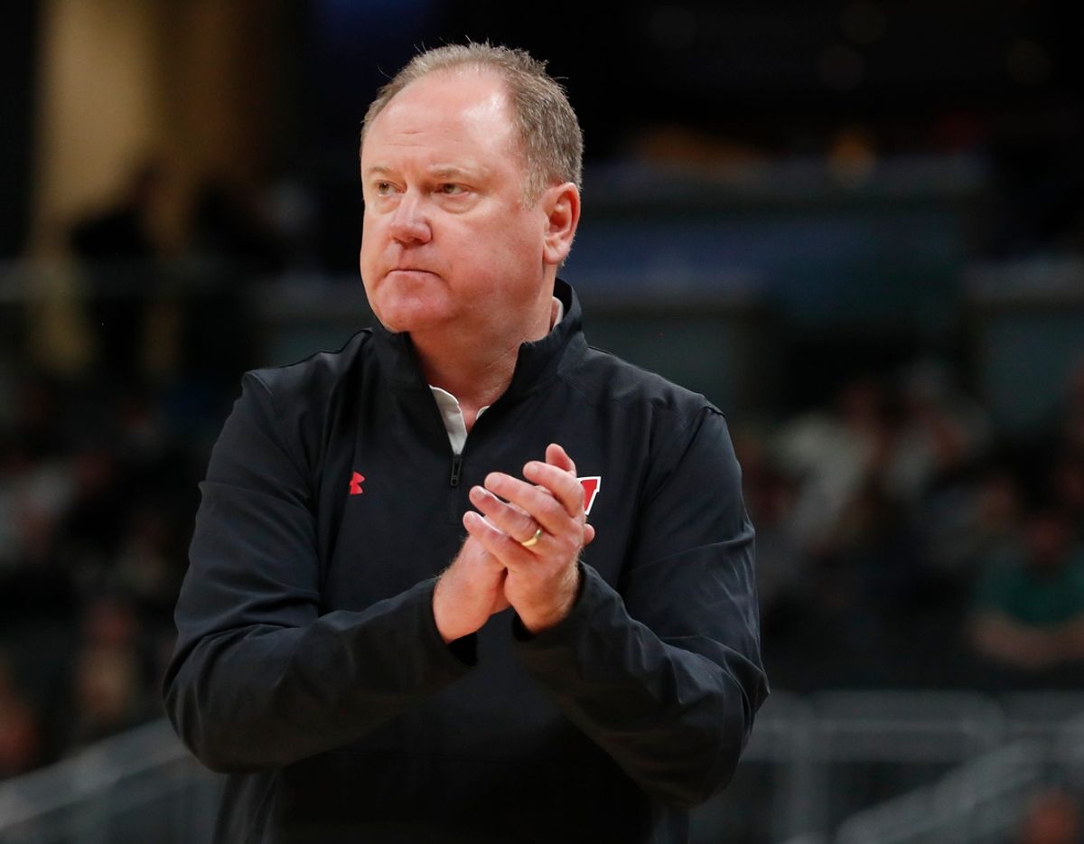 Wisconsin Badgers head coach Greg Gard reacts to a play Saturday, Dec. 14, 2024, during the NCAA men’s basketball game against the Butler Bulldogs at Gainbridge Fieldhouse in Indianapolis.