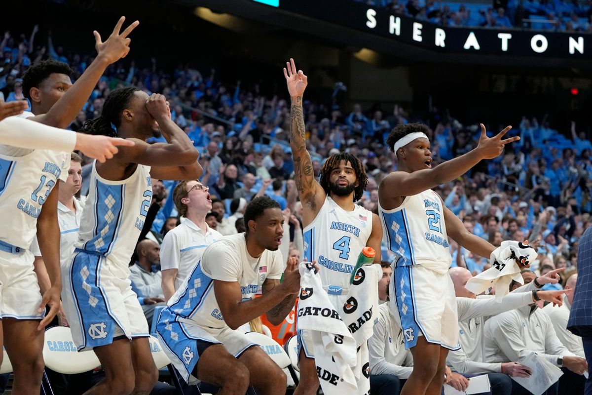 Dec 14, 2024; Chapel Hill, North Carolina, USA; North Carolina Tar Heels bench reacts in the second half at Dean E. Smith Center. Mandatory Credit: Bob Donnan-Imagn Images