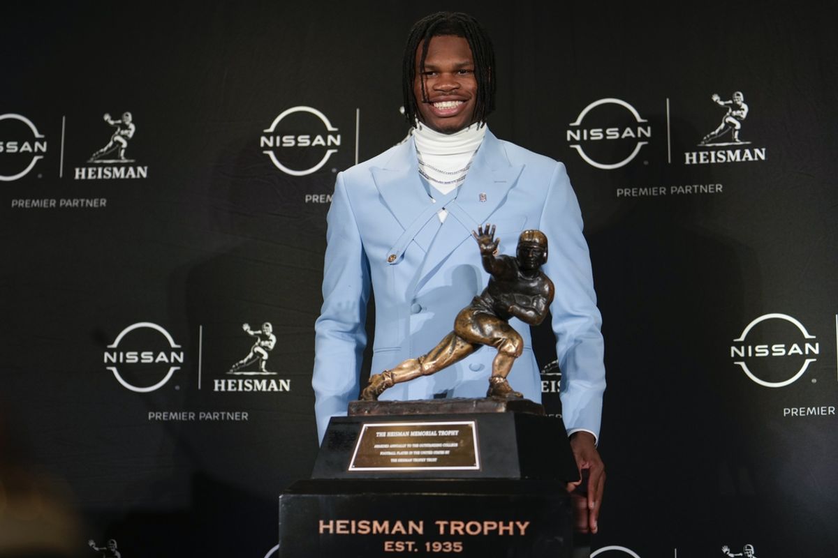 Dec 14, 2024; New York, NY, USA; Colorado Buffaloes wide receiver/cornerback Travis Hunter poses for a photo during a press conference before the 2024 Heisman Trophy Presentation. Mandatory Credit: Lucas Boland-Imagn Images