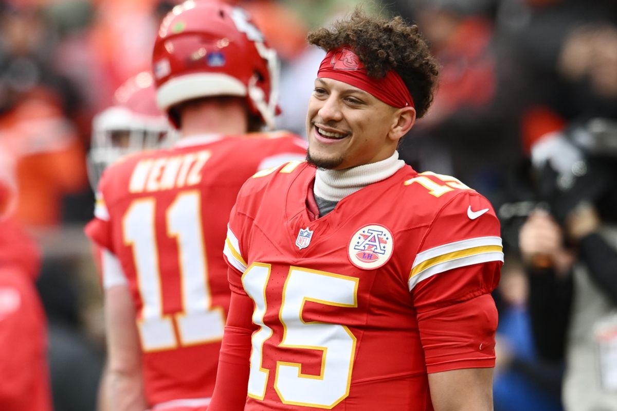 Dec 15, 2024; Cleveland, Ohio, USA; Kansas City Chiefs quarterback Patrick Mahomes (15) warms up before the game between the Cleveland Browns and the Chiefs at Huntington Bank Field. Mandatory Credit: Ken Blaze-Imagn Images