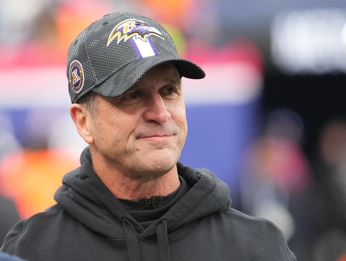 Dec 15, 2024; East Rutherford, New Jersey, USA;  Baltimore Ravens head coach John Harbaugh pre game against the New York Giants at MetLife Stadium. Mandatory Credit: Robert Deutsch-Imagn Images