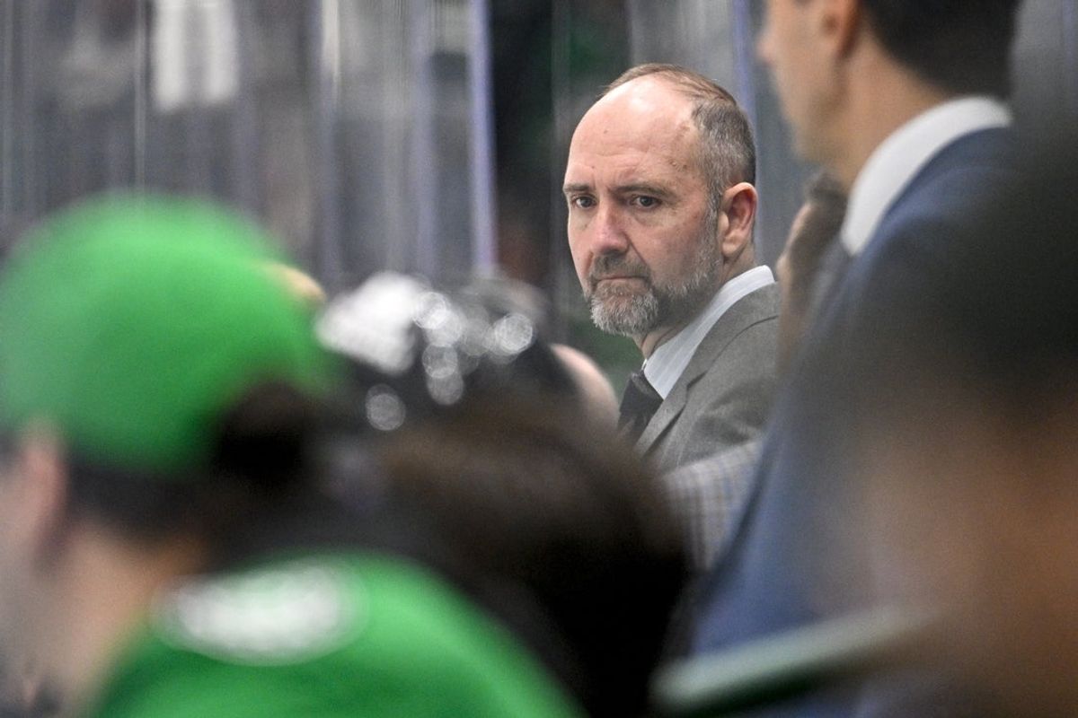 Dec 8, 2024; Dallas, Texas, USA; Dallas Stars head coach Peter DeBoer during the game between the Dallas Stars and the Calgary Flames at American Airlines Center. Mandatory Credit: Jerome Miron-Imagn Images